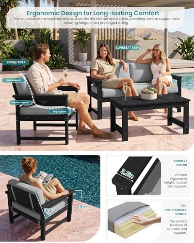 SERWALL 5 Pieces HDPE Outdoor Conversation Sofa Set with Cushion