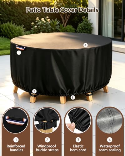 Round Patio Table Cover, 72"Dia Waterproof Outdoor Furniture Covers