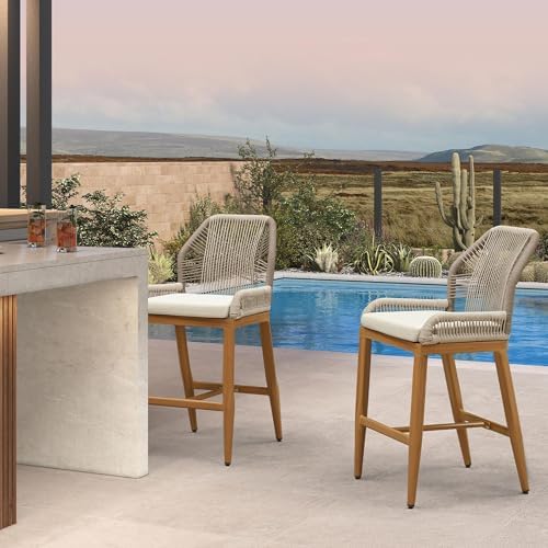 PURPLE LEAF Patio Bar Stool Set of 4 Aluminum Outdoor Rattan Barstools Teak