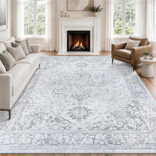 8x10 Washable Area Rugs for Living Room Grey Non-Slip Rug