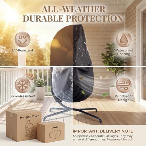 RADIATA Hanging Egg Chair Outdoor with Stand and Cover, Cream