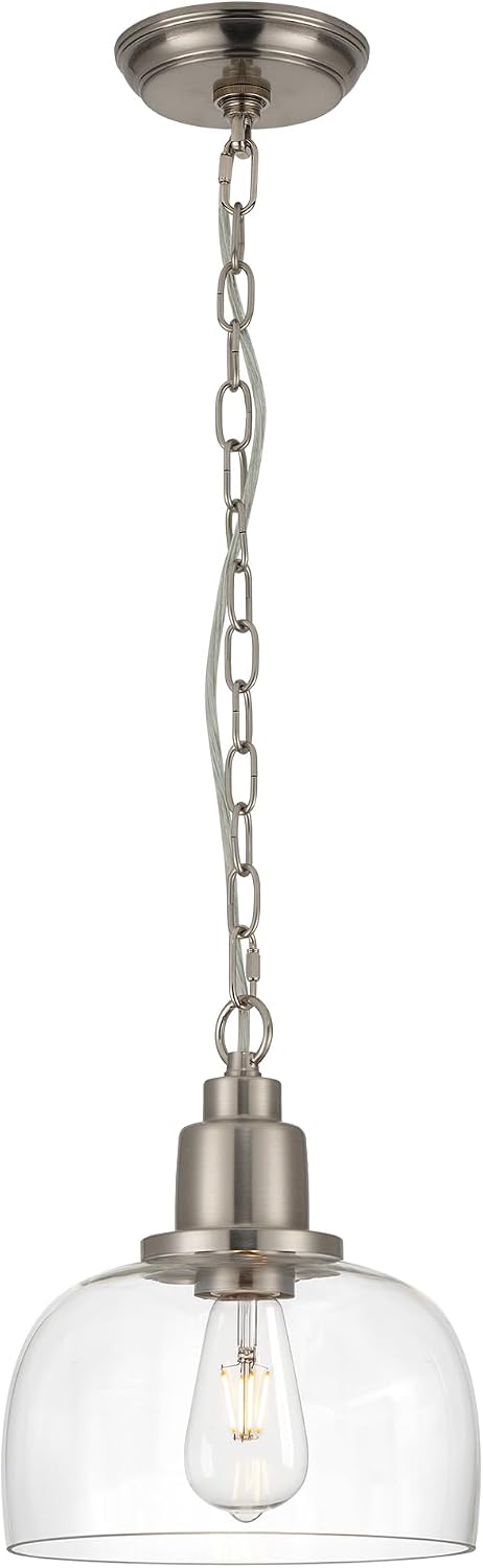 EAPUDUN Modern Farmhouse Pendant Light, 1-Light Industrial Hanging Light Fixture 9.3-inch, Brushed Nickel Finish with Clear Glass Shade, PDA1127-BNK