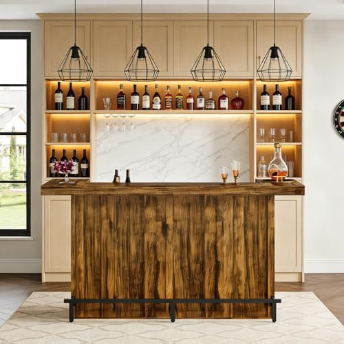 Tribesigns 70.9" Large Bar Table with Storage, Wooden Home Bar Unit
