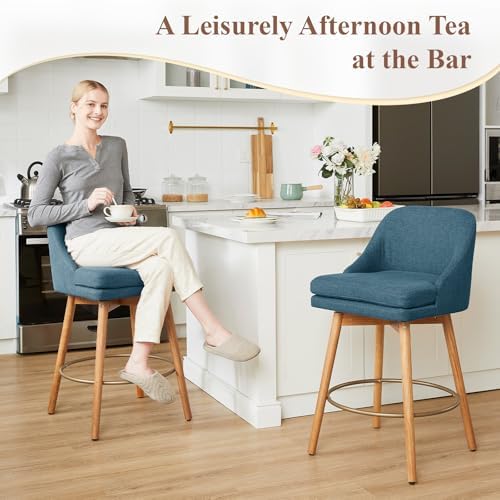 kinmars Swivel Counter Height Bar Stools Set of 2, Blue, 27"