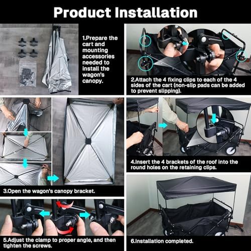 Wagon Canopy Cover Garden Push Awning Portable Outdoor Stroller Accessories Awning for Garden Wagon,Shopping,Camping (Suitable for Folded,Gathering Folded Wagon) 19.7 * 35.4 inches