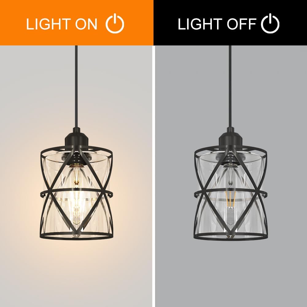 DSMJFU Black Glass Pendant Lights Kitchen Iskland Set of 2 for Bedroom Sink