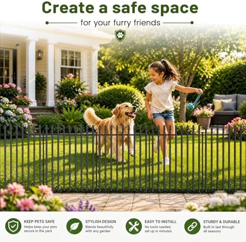 No Dig Decorative Garden Fence, 48in(H)×17.6ft(L), 8 Panels with Gate