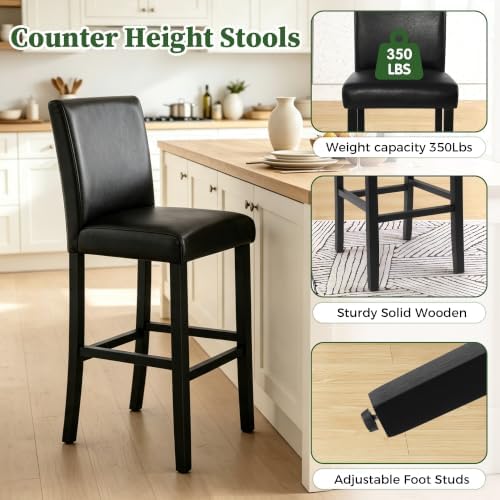 LSSPAID Bar Stools Set of 2, Black PU Leather 30 Inch Barstools