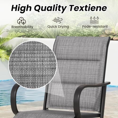 Patio Swivel Bar Stools Set of 2，All-Weather Outdoor High Bistro Stools with Textilene Fabric for Outside, Beach, Lawn, Poolside and Garden (Black/Dark Grey)