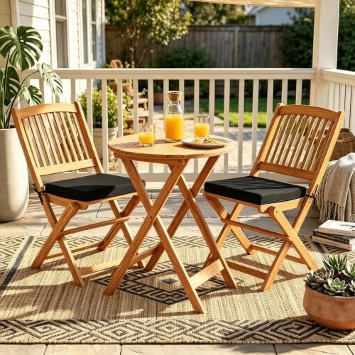 ORALNER 3-Piece Acacia Wood Folding Patio Bistro Set (Black)