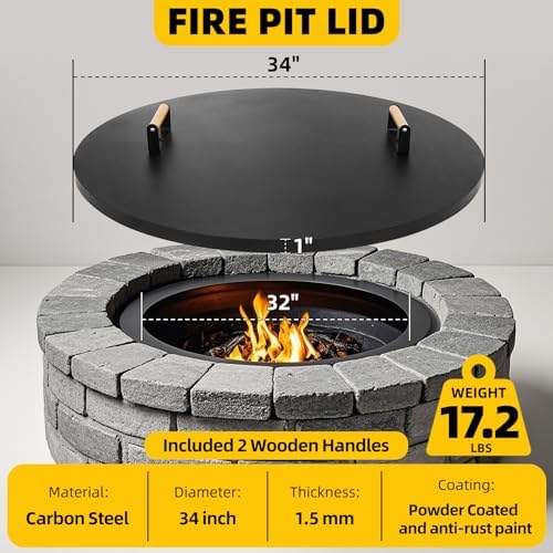 G GOOD GAIN Firepit Lid Round 34 Inch,Rust Resistant Fire Pit Lid Cover