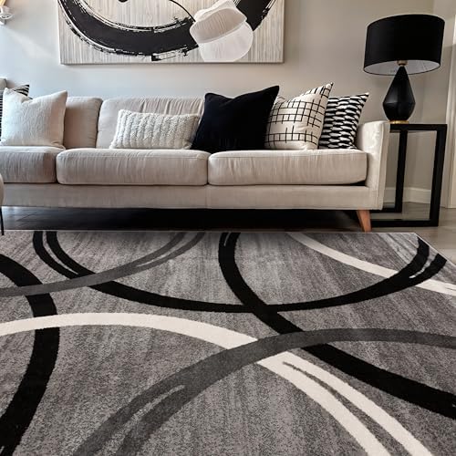 Rugshop Wavy Circles Fade-Resistant Living Room Area Rug Gray 5'3" x 7'3"