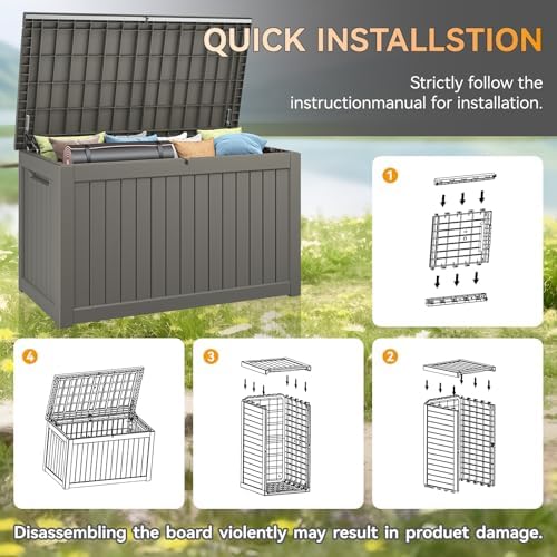 270 Gal Deck Box,Outdoor Storage Box Waterproof Lockable,Gas Lift,Grey