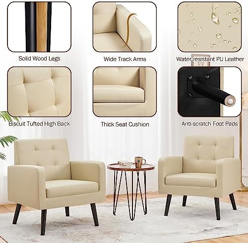 Yaheetech Mid Century Accent Chair Living Room Chair Retro Beige