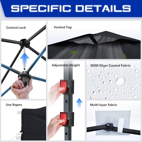 FANPAT 10x10 Pop Up Canopy Tent, Instant Portable Shelter, Black 10x10