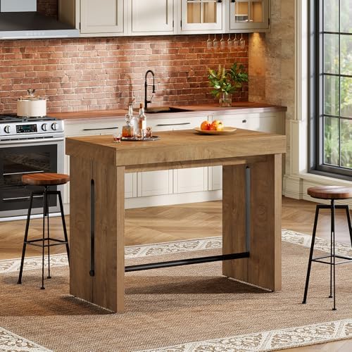 Tribesigns Bar Table, 41.3" Counter Height Pub Table with Metal Footrest, Rectangular High Top Table for Home Kitchen, Dining Room, Bistro, Narrow Space, Rustic Brown