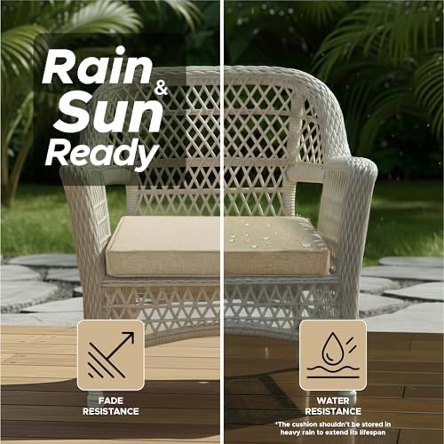 Outdoor Chair Cushions, Water-Resistant & Fade-Resistant, Patio Furniture Seat Replacement Chair Pads with Ties Zipper, Removable Cover, Non-Slip Bottom, Set of 6, 18.5 x 16 Inch, Natural