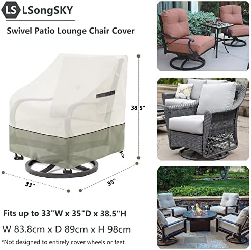 Outdoor Swivel Chair Covers 2 Pack,100% Waterproof Heavy Duty Outdoor Chair Covers,(33 W x 35 D x 38.5 H inches) Patio Furniture Cover for Swivel Patio Chair,White&Grayish Green