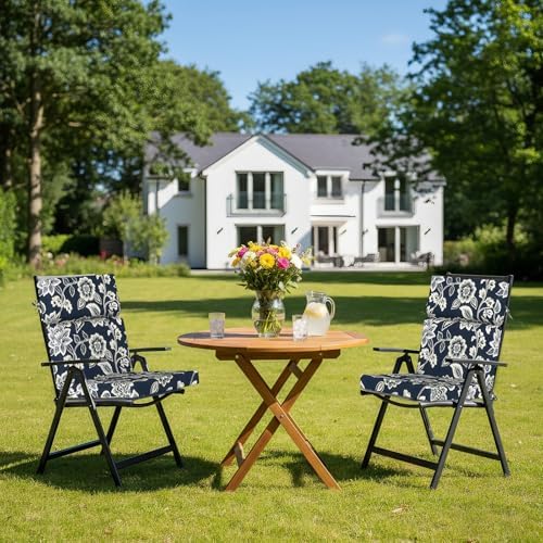 DYTXIII Outdoor High Back Chair Cushions Set of 2, 44"x22" Water Repellent Patio Seat Cushions with Elastic Sponge, All Weather Chair Pads for Rocking, Dining Chairs, Patio Furniture - Vines Navy