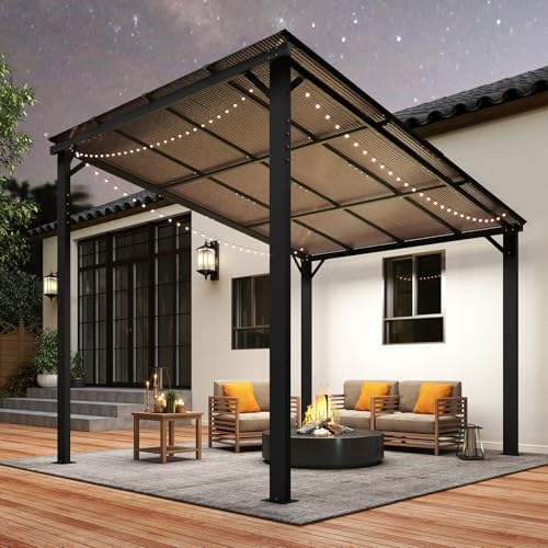10 x 8' Wall‑Mounted Patio Pergola Gazebo w/Sloped Roof Hardtop