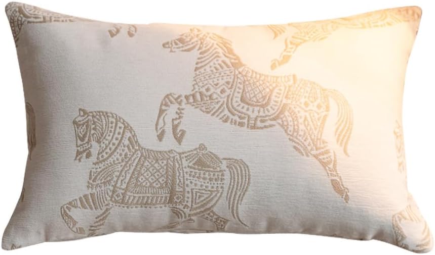 Croker Horse 12x20 inches Throw Pillow Cushion Cover - White Horse Chenille Jacquard Embroidery Couch Sofa Pillow Covers for Living Room Bedroom