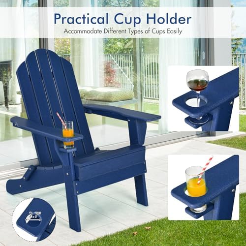 GIANTEX 2-Pack Adirondack Chair, Outdoor Folding Chairs, HDPE Weather Resistant Patio Chair with Built-in Cup Holder, Lawn Chair for Yard, Balcony, Deck, Outside, Campfire, Plastic Fire Pit Chair