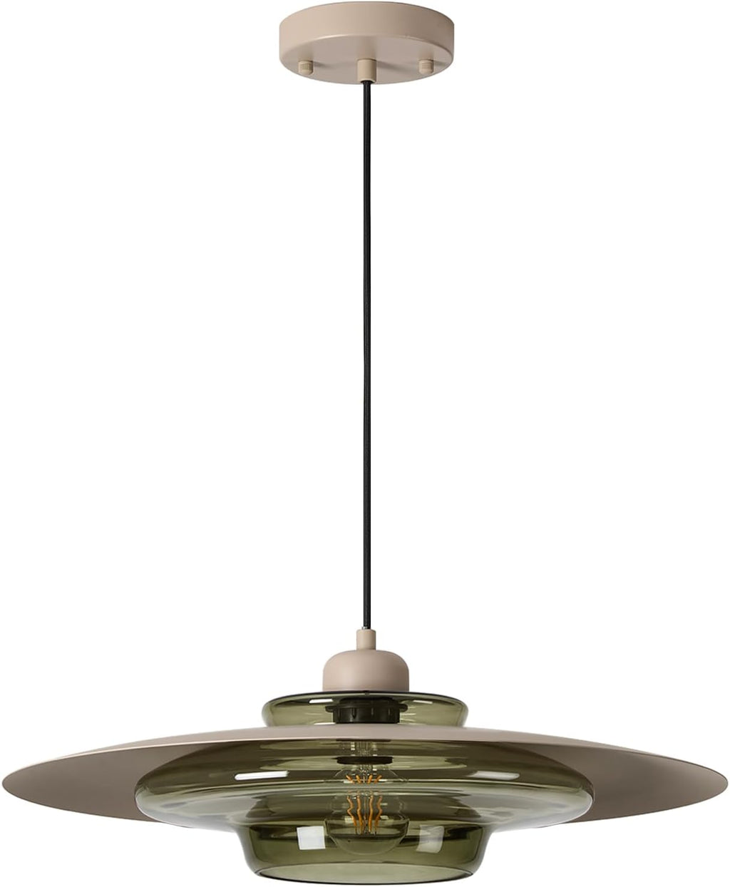 TeHenoo Modern Pendant Light, Light Brown Shade, Deep Green Glass