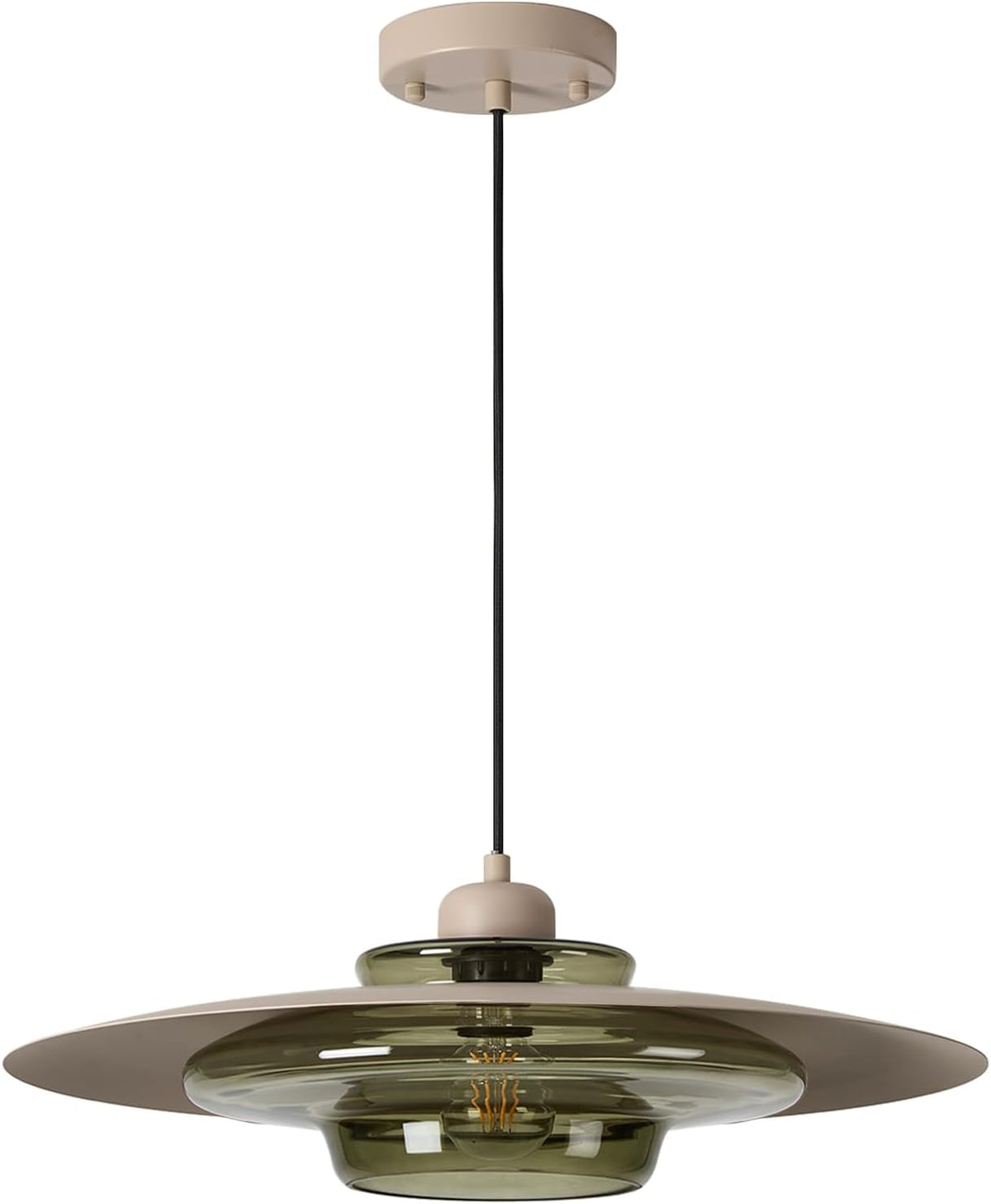 TeHenoo Modern Pendant Light, Light Brown Shade, Deep Green Glass