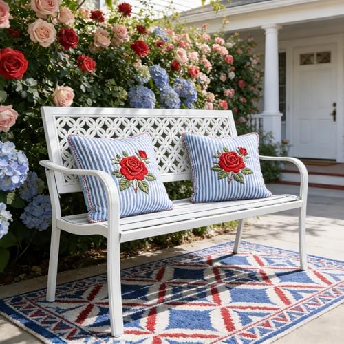 Grand patio 50" Outdoor Bench, Garden Bench with Armrests, White