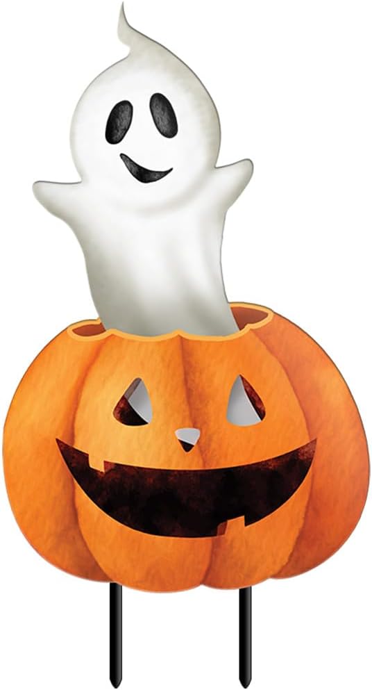 Briarwood Lane Halloween Pumpkin and Ghost Metal Yard Art 30x13 for Halloween...