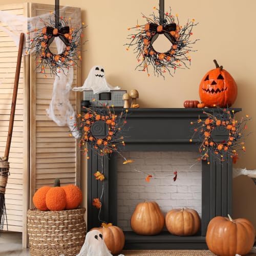 8 PCS Mini Halloween Candle Rings Berry Pumpkin Wreath for Kitchen Cabinet