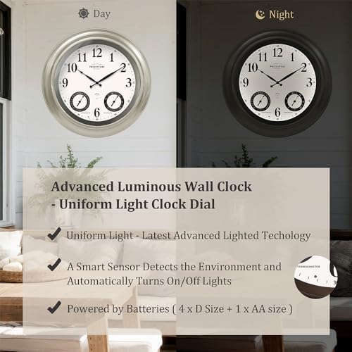 Presentime 24 inch Large Illuminated Waterproof Outdoor Clock