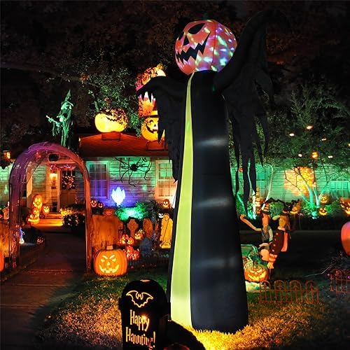 10.3Ft Halloween Inflatable Pumpkin Ghost, Halloween Blow Up Yard Decoration with LED Lights and Scary Sound for Halloween Outdoor Decoration, Giant Inflatables Ghost Yard Prop
