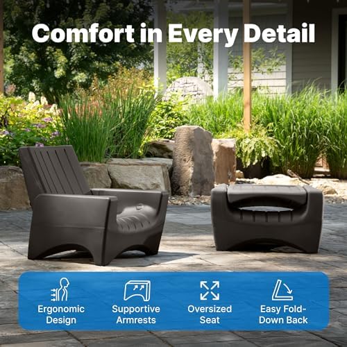 Step2 Switchback Adirondack Chair for Patio, Porch, Pool, Fire Pit, Deck, Durable Outdoor Seat with Back Support for Adults, Dark Cedar