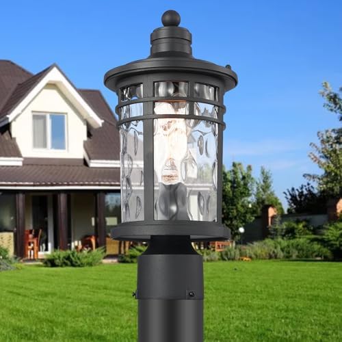 Darkaway Outdoor Post Lights Lamp Posts Outdoor Lighting, Aluminum Post Lights Outdoor Light Fixtures with Water Ripple Glass, Pole Light for Outside Patio Yard Garden