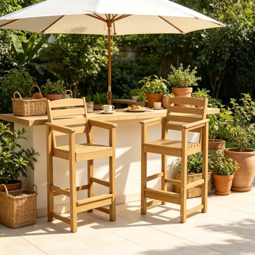 HDPE Outdoor Bar Height Stools High Adirondack Chairs (Teak, 2 Pcs)
