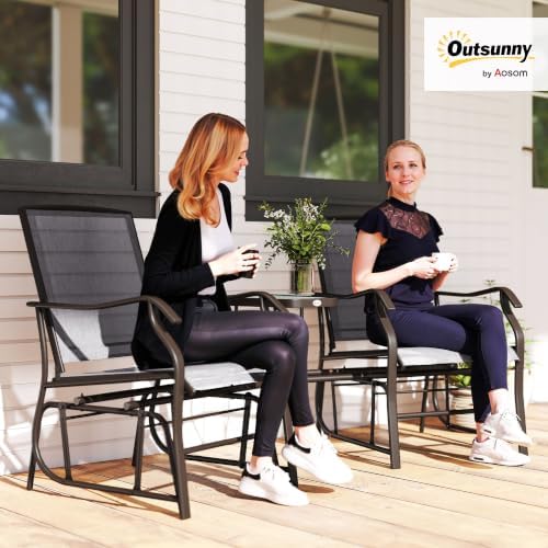 Outsunny Outdoor Glider Chair with Table 2-Seat Patio Loveseat Gray