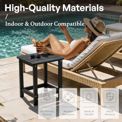 Square Outdoor Side Table, Patio End Table for Adirondack Chair, Black