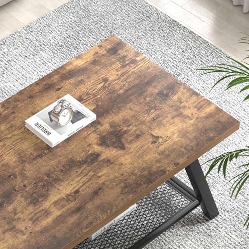 FOLUBAN Coffee Table with Storage for Living Room, Rustic Brown, 47 Inch
