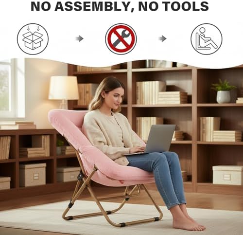 Tiita Comfy Folding Saucer Chair for Adults, Moon Chair, Pink