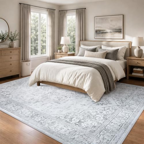 8x10 Washable Area Rugs for Living Room Grey Non-Slip Rug