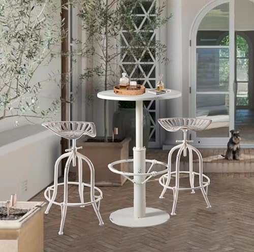 Industrial Pub Table 23.6" Iron Round Desktop 37.4" Height Cast Iron Bar Table Antique White