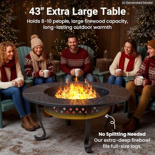 43" Large Fire Pit for Outside with 2 Adjustable Grills,Lid & Fire Poker