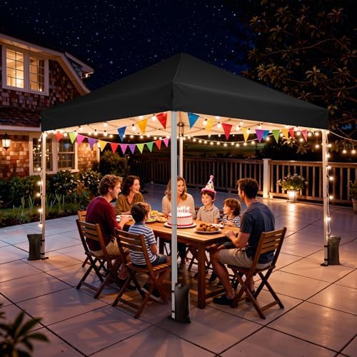 10x10 Pop Up Canopy Tent with One-Push Center Lock,Black