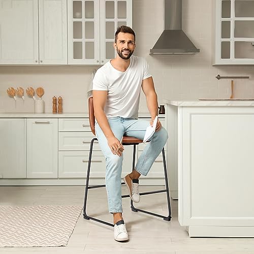 DUMOS Counter Height Bar Stools Set of 4, Faux Leather Metal Bar Chairs