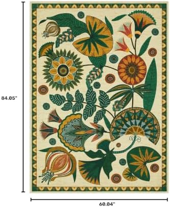 Joydeco Boho Washable Egypt Floral Beige 5x7 Area Rugs for Living Room