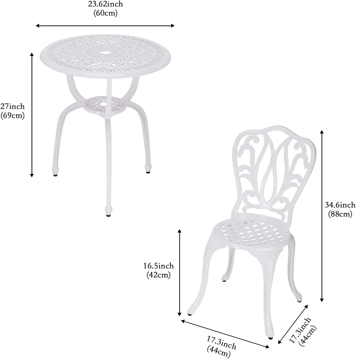 yksy&yksy 3-piece patio bistro furniture set cast-aluminum bistro, close-up detail