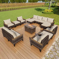 15 Pieces Outdoor Furniture Set, Patio Conversation Sets (Beige Cushions)