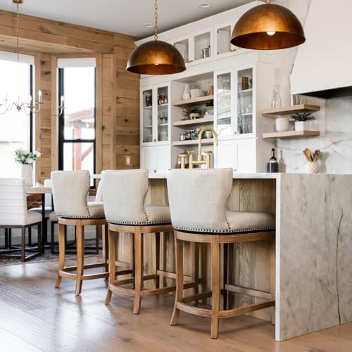 Maven Lane Hugo Counter Stool, Weathered Oak, Sand Color, 26"