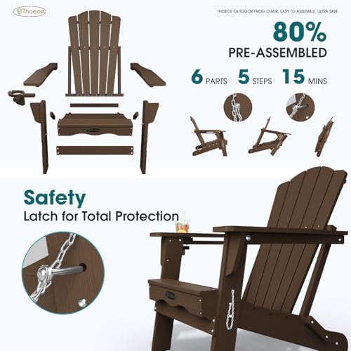 THOEOE Folding Adirondack Chair Set of 2, HDPE Plastic Patio Chairs